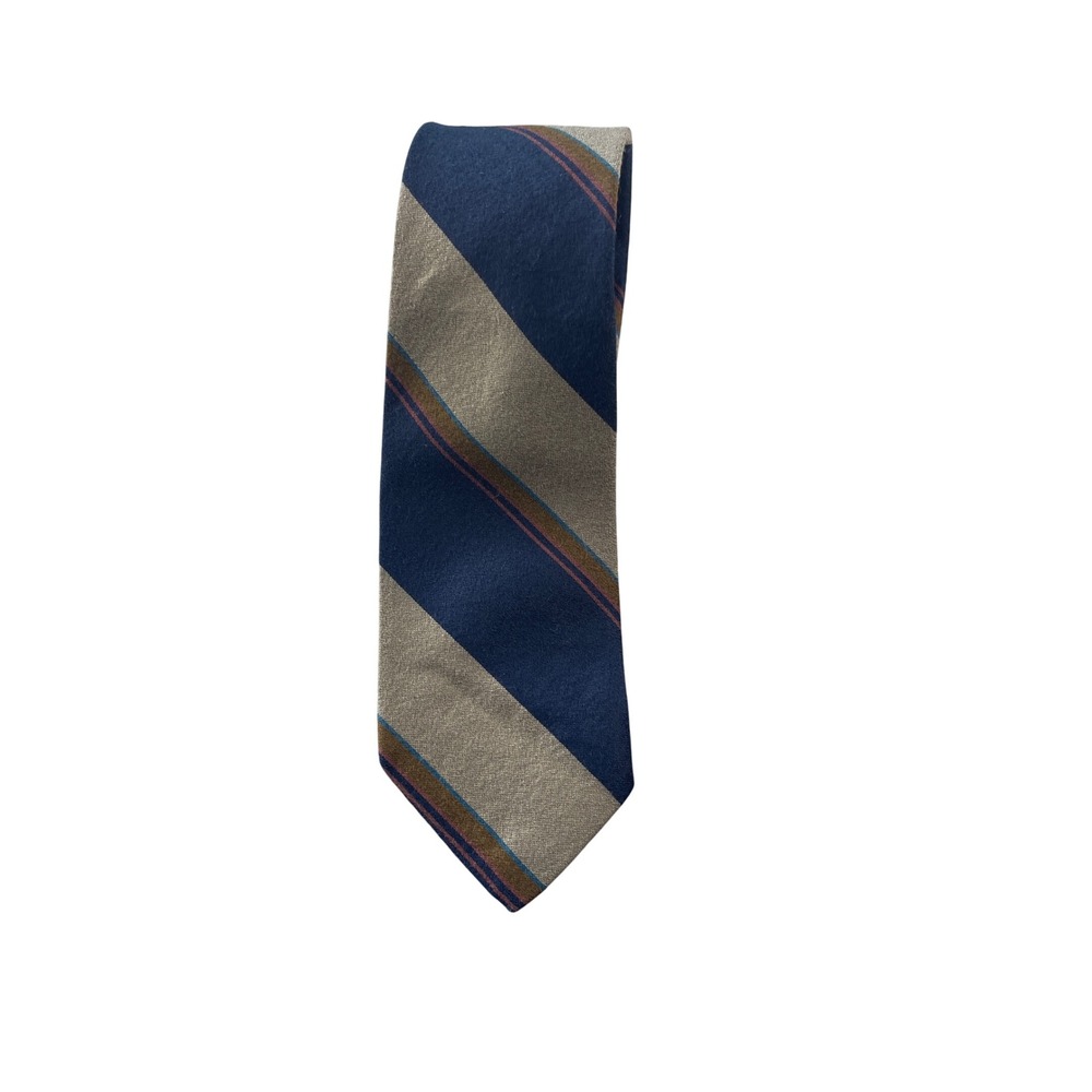 Designer Michael Reed Collection Tie Wool Silk Navy Beige Striped Necktie‎